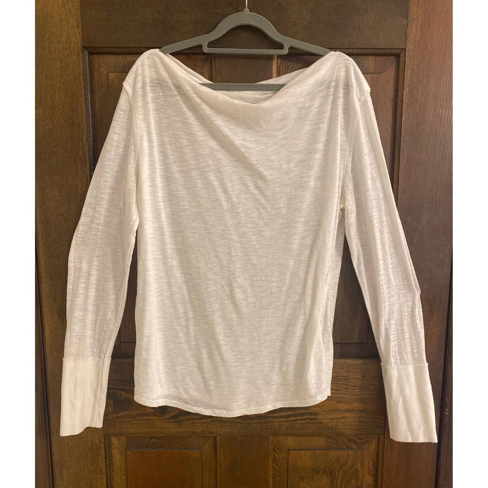 We The Free Free People White Slub Knit Boat Neck Long Sleeve Top Large